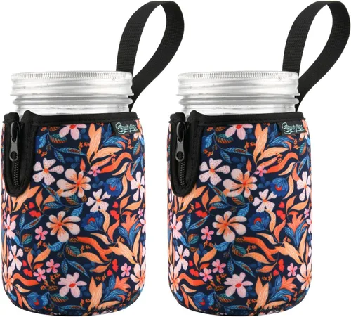 Vista 12 de Beautyflier Mason Jars - Frascos de boca ancha de 32 onzas, con boca regular, aisladores, enfriadores de vidrio para beber, frascos de brote, manga