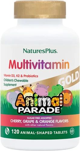 Vista 11 de Natures Plus Animal Parade Source of Life Gold Multivitamínico masticable para niños, varios sabores de cereza, naranja y uva, 60 tabletas