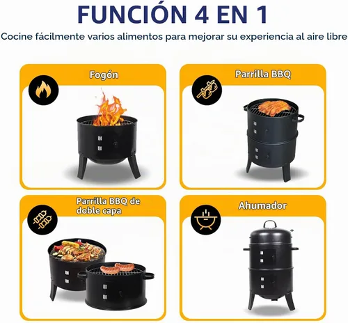 Vista 5 de Ahumador vertical de carbón de 16 pulgadas, mini parrilla de barbacoa, hoguera, 3 en 1 con termómetro integrado, ventilación de aire ajustable