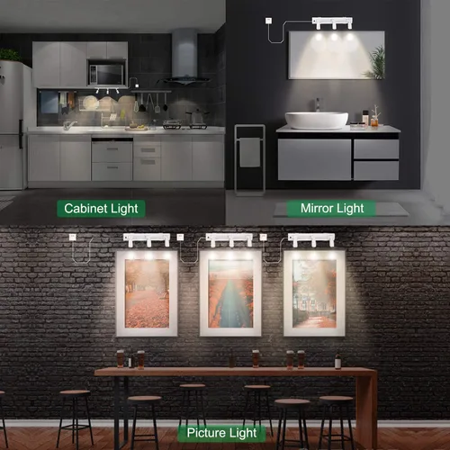 Vista 4 de BIGLIGHT - Luz de pista LED con acento regulable, con cabezales giratorios, foco enchufable con control remoto para iluminar el fregadero