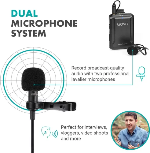 Vista 3 de Movo Edge-OP-Duo - Micrófono de solapa inalámbrico dual para Osmo Pocket 1 y 2, micrófono inalámbrico de solapa con clip, 2 transmisores y receptor