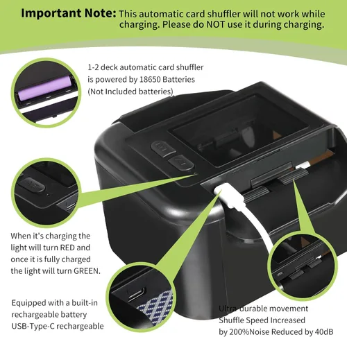 Vista 4 de M1 - Barajador de tarjetas automático recargable con modo automático y manual, bajo ruido, batería incorporada de 2000 mAh, máquina barajadora Negro