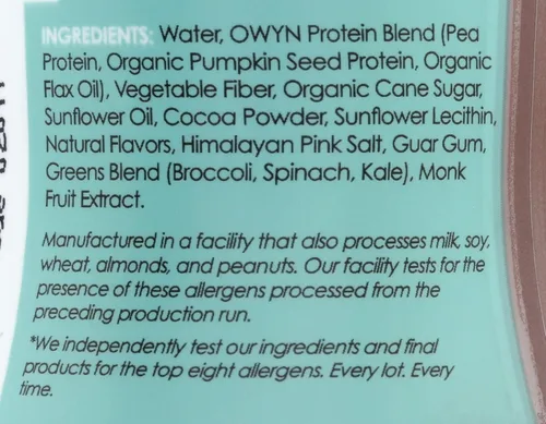Vista 3 de OWYN Batido de proteínas a base de plantas de chocolate oscuro, 12 FZ