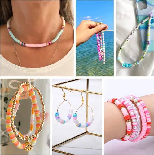 Vista 5 de AceFun 3750 cuentas de arcilla para hacer pulseras, kit de cuentas de arcilla polimérica con cuentas espaciadoras de perlas, juego de cuentas Heishi