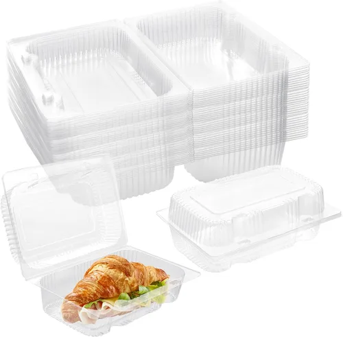 Vista 9 de TOFLEN Recipientes desechables de plástico resistente con bisagras con tapas transparentes (paquete de 40) recipientes para pan de 7.2 x 4.7 x 3