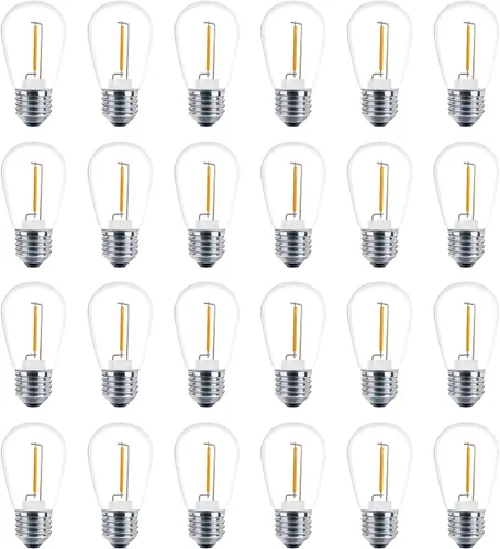 Vista 9 de Bombillas LED de luz de cadena S14 de color, paquete de 24 bombillas de 1 W, de plástico irrompible e impermeable, para interiores y exteriores