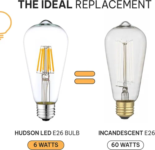 Vista 8 de Hudson Bulb Co. Bombillas LED Edison vintage, 6 W, base E26/E27, regulable equivalente a 60 W, luces blancas de luz diurna de 4000 K, estilo ST58