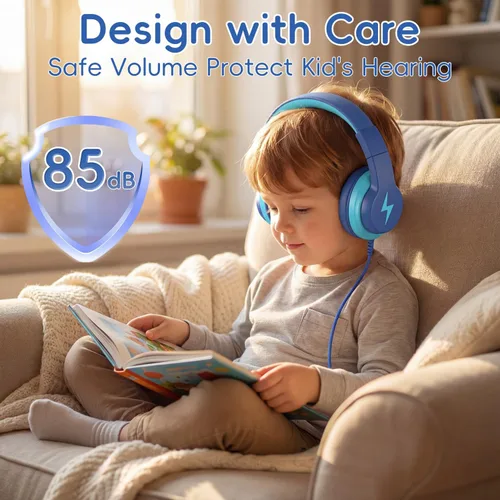 Vista 3 de Candy Bila Auriculares con cable para niños, auriculares USB tipo C para niños, volumen seguro de 85 dB, sonido estéreo HD, ajuste cómodo, ajustable