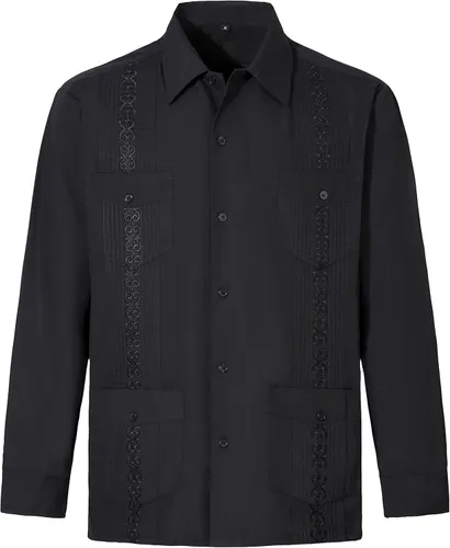 Vista 2 de MAXJON Camisas de guayabera de manga larga para hombre, camisas cubanas