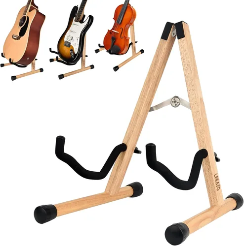 Vista 8 de LEKATO Soporte de madera para guitarra, soporte plegable de espuma acolchada para acústico, eléctrico, bajo, banjo, mandolina