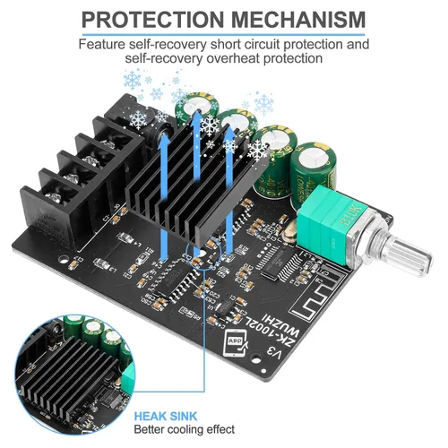 Vista 6 de Placa de amplificador mini amplificador Bluetooth 2.0 2X100W 5V-24V módulo amplificador de potencia de audio para tienda altavoces de cine en casa