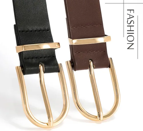 Vista 2 de VONMELLI Paquete de 3 cinturones de cuero para mujer, pantalones vaqueros, hebilla dorada, cinturón de vestir para mujer