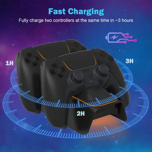 Vista 3 de NexiGo Cargador de controlador PS5 mejorado con kit de agarre para el pulgar, adaptador de CA de carga rápida, estación de carga DualSense