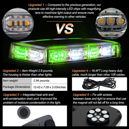 Vista 2 de ASPL 48 luces LED estroboscópicas para techo, alta visibilidad, advertencia de seguridad de emergencia, mini barra de luz estroboscópica con base