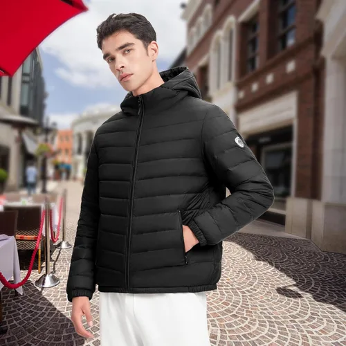 Vista 7 de BOSIDENG Chaqueta ligera para hombre, plegable, resistente al agua, con capucha, acolchada, abrigo de invierno para viajes al aire libre