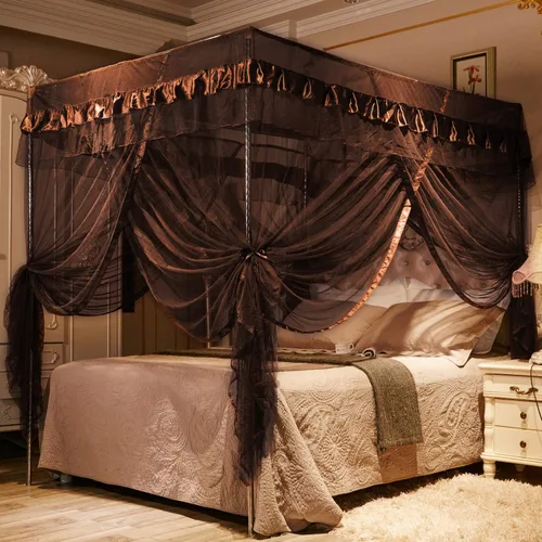 Vista 14 de Mengersi Cortinas de cama con dosel tamaño Queen – Cortinas de dosel de cama – Toldo de 4 aperturas para cama – Lindo regalo de decoración de Morado