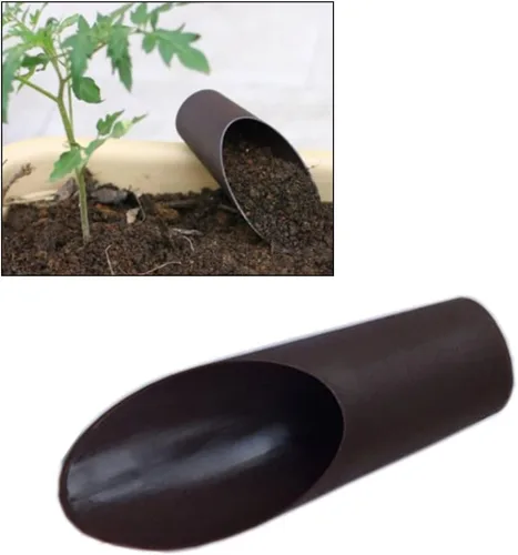 Vista 4 de Cuchara de tierra para bonsái, pala de plástico para bonsái, herramienta de jardinería, pala resistente, color marrón