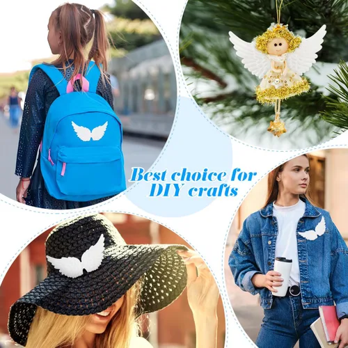 Vista 4 de Healeved 12 piezas de mini alas de ángel adornos de bricolaje alas decorativas para mochilas, accesorios de ropa, alas pequeñas creativas para Blanco