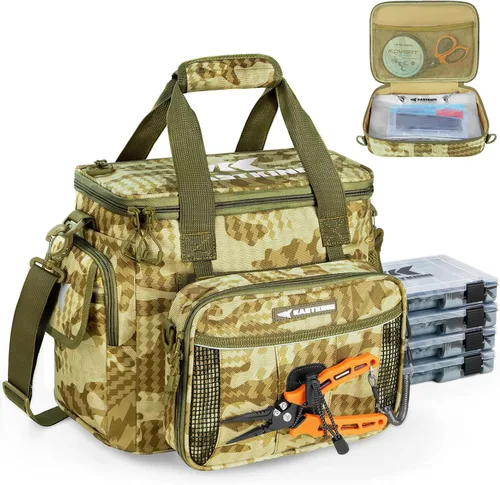 Vista 8 de KastKing BaitSpace Bolsa de aparejos de pesca con 4 cajas de aparejos y carpeta de cebo extraíble, almacenamiento de aparejos resistente al agua