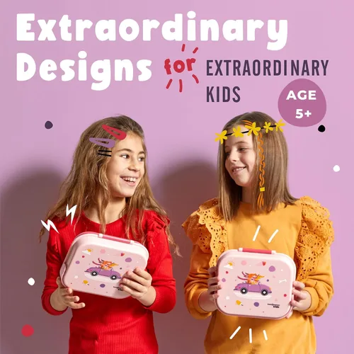 Vista 2 de Bentoheaven Lonchera Bento prémium para niños, 9 diseños, a prueba de fugas, 3-4 compartimentos, divisor, tamaño ideal de 30 onzas, apta para Rosa