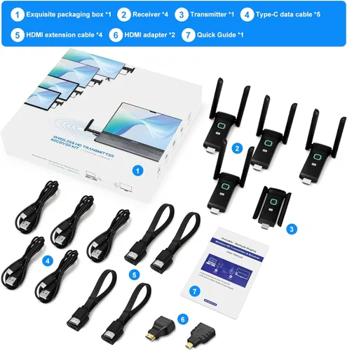 Vista 7 de Receptores y transmisor HDMI 4 inalámbricos, hasta 6 RX, sin calor, extensor Plug and Play, 165FT/50M, 2.4/5G Expansión simultánea inalámbrica