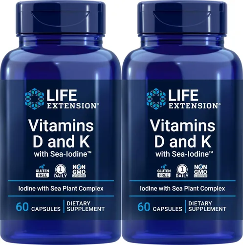 Life Extension Vitaminas D y K con yodo marino 60 cápsulas (paquete de 2)