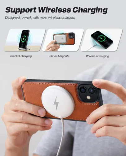 Vista 4 de OCASE Funda tipo cartera desmontable para iPhone 12 y iPhone 12 Pro con tarjetero [2 en 1] Funda de piel sintética con soporte de bloqueo RFID