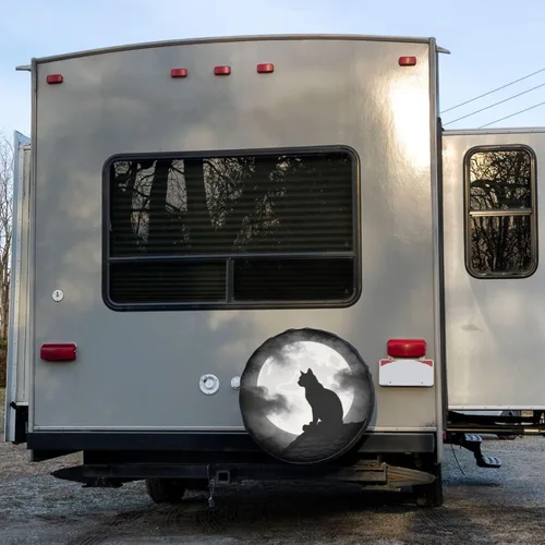 Vista 6 de Delerain Black Cat - Cubiertas de neumáticos de repuesto para caravana, remolque, SUV, camión y muchos vehículos, cubiertas protectoras solares