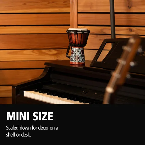 Vista 2 de Mini tambor de mano Djembe para decoración de habitaciones - NO HECHO EN CHINA - Madera de caoba pintada a mano, 2 años de garantía