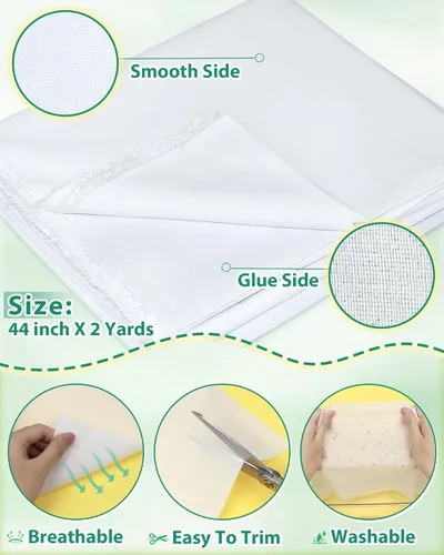 Vista 2 de PLANTIONAL Entretela fusible termoadhesiva de algodón tejido: 44 pulgadas X 2 yardas Color blanco Peso medio 100% algodón Interfaz de un solo lado