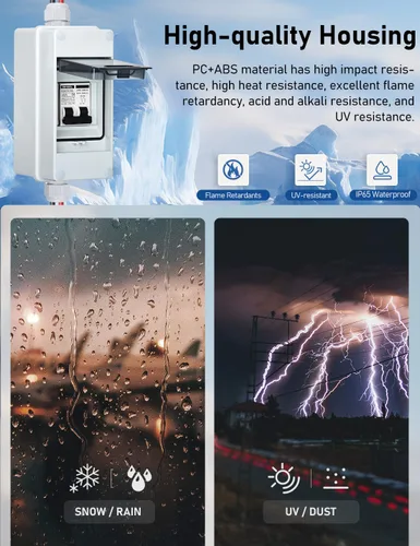 Vista 3 de DIHOOL Interruptor de Desconexión de Panel Solar con Caja DIN IP65, 30 Amperios Doble Polo 12V-400V, Disyuntor en Miniatura AC DC No Polarizado