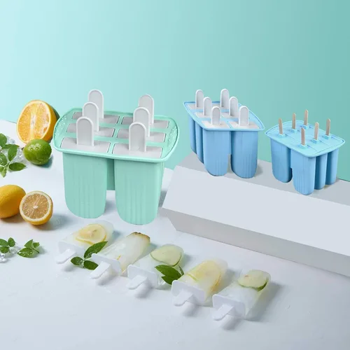 Vista 8 de Moldes de silicona para paletas de hielo, 6 cavas con bolsas de Azul