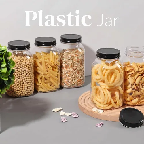 Vista 6 de novelinks Tarros de plástico transparente de 32 onzas con tapas, paquete de 6 tarros grandes de plástico con tapas de 32 onzas, recipientes