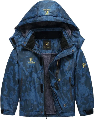 Keevoom Chaqueta de esquí impermeable para niños, abrigo de nieve grueso y cálido para invierno, chaqueta de snowboard con capucha para niños, Blanco