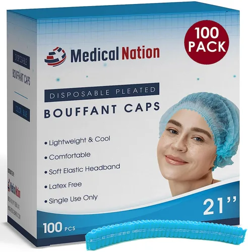 Vista 9 de Medical Nation Red para el cabello, redes plisadas desechables Blanco, 100 unidades Redes de pelo para servicio de alimentos, uso médico, redes