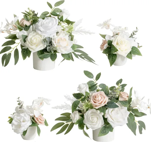 Vista 6 de Ling's moment Centro de mesa de boda flor con jarrón para ceremonia/recepción, mantel de mesa, arco, pasillo, juego de 4 negro y terracota
