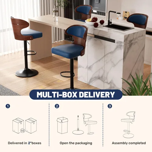 Vista 14 de Nalupatio Juego de 3 taburetes de bar con altura ajustable de 24.5 a 33.5 pulgadas, taburetes de bar giratorios de madera curvada con respaldo