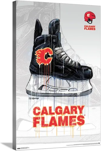 Vista 5 de Trends International NHL Calgary Flames - Póster de pared Drip Skate 21, 14.72 x 22.37 pulgadas, lienzo estirado