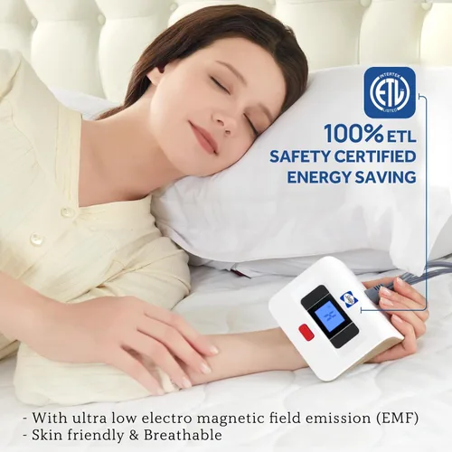 Vista 3 de Sealy Protector de colchón térmico tamaño individual, calentador de cama eléctrico acolchado de lujo con 10 ajustes de calor y apagado automático