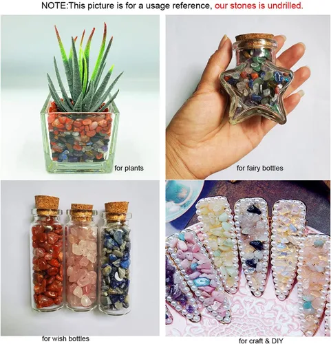 Vista 7 de SeeuFun Surtido de Mini Chips de Piedra de Cristal Pulidos, Fluorita, Ojo de Tigre, Cuarzo Rosa, Amatista (1/2 Libra)