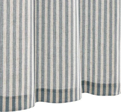 Vista 2 de Cortinas de cocina estilo granja a rayas Vangao de 24 pulgadas de largo, cortinas de lino para café, cortinas de nivel con rayas, cortinas Boxter