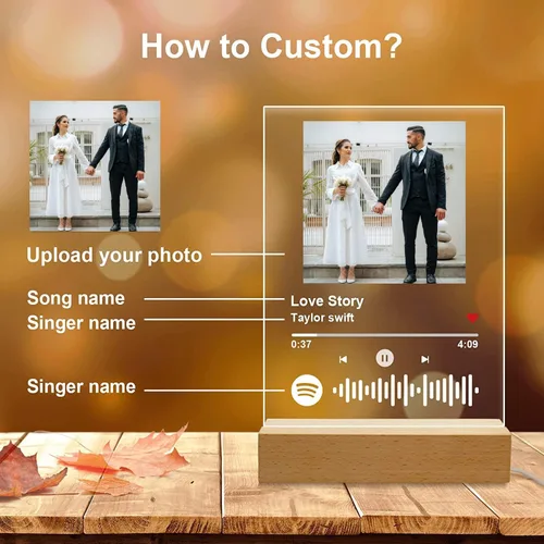 Vista 6 de Portada de álbum de canción personalizable, marco de placa de música con código Spotify escaneable, marco de fotos de arte personalizado, letrero