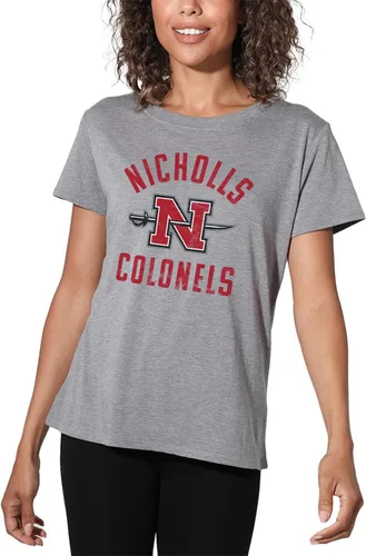 Vista 415 de Colección oficial de camisetas sueltas con logotipo desgastado grande universitario para mujer, jaspeado atlético