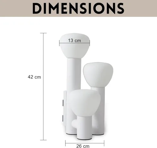 Vista 5 de Lámpara de mesa moderna de 3 luces, base de metal blanco, globos de vidrio en forma de hongo blanco, 3 temperaturas de color, 16.5 pulgadas