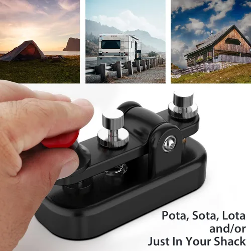 Vista 6 de Mini Morse Radio Key CW HAM Enviar Telegram Single Paddle Morse Code Key con aleación de aluminio Cuerpo Base Negro (S)