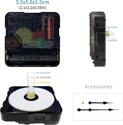 Vista 3 de LEIKE Mecanismo de movimiento del reloj de pared, funciona con pilas, piezas de reparación de bricolaje, longitud del eje de repuesto, 0.5 pulgadas