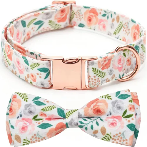 Vista 7 de Collar ajustable con moño para perros con patrones bonitos estampados, collares suaves para mascotas para perros pequeños, medianos y grandes