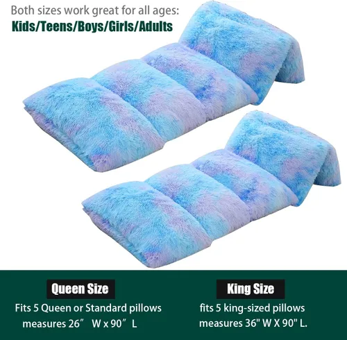 Vista 5 de Mengersi - Almohadas de Terciopelo para Suelo, Funda de Tumbona con Pelo Sintético Tie Dye, Colchón para Dormir para Niños, Adolescentes y Pequeños