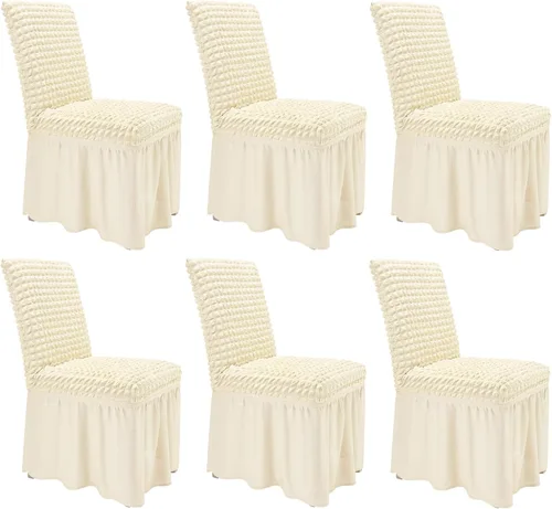 NICEEC Juego de 6 fundas extraíbles para sillas de comedor de alta elasticidad con falda, fundas de elastano para sillas de dormitorio, fundas Beige