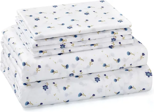 Vista 16 de BYSURE Juego de sábanas Queen de 6 piezas (verde Monstera Deliciosa), sábanas con patrón botánico de núcleo de cabaña, decoración de ropa de cama